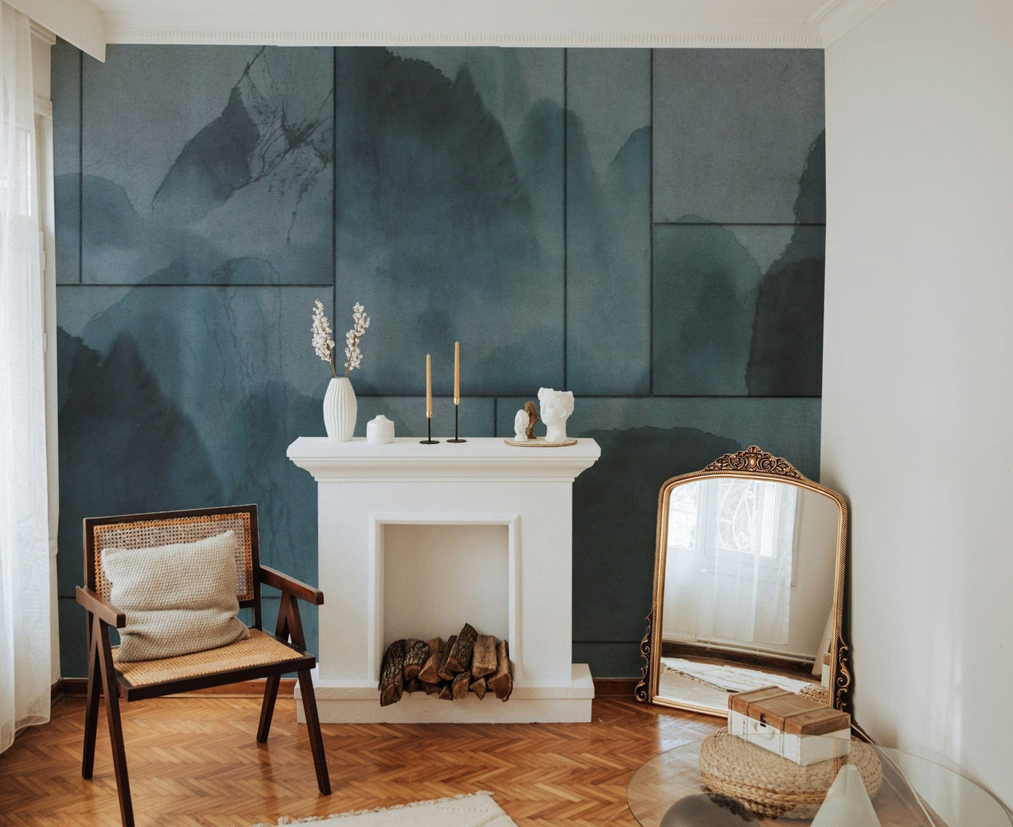 Foggy Blue Mountain Landscape Wall Mural
