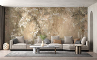 Serene mystic branches light brown wall mural design