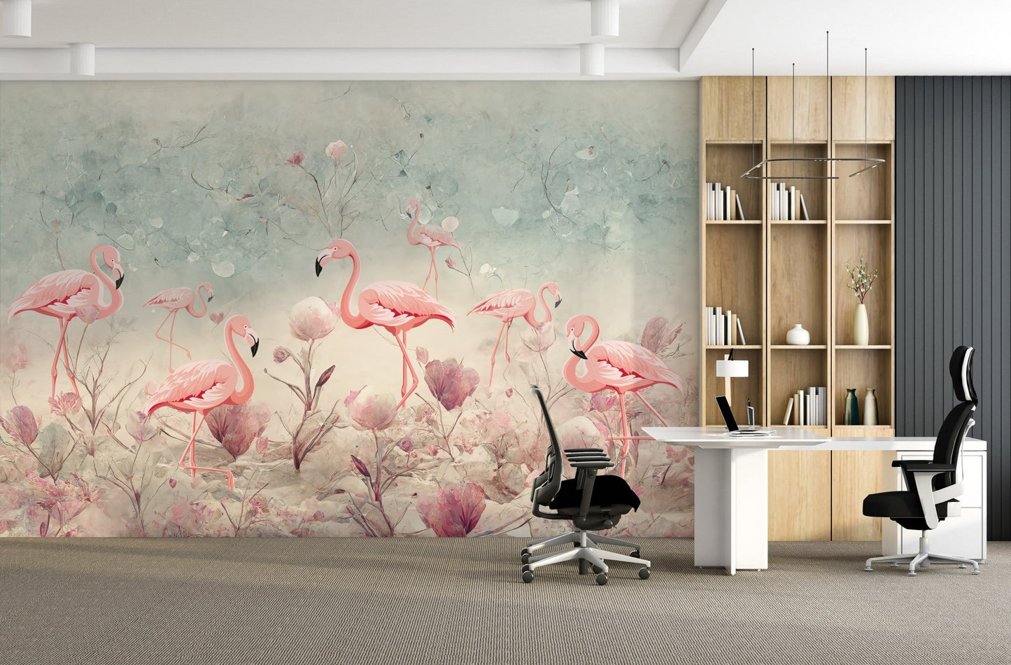 Mystical Pink Flamingo Scene Mural C191
