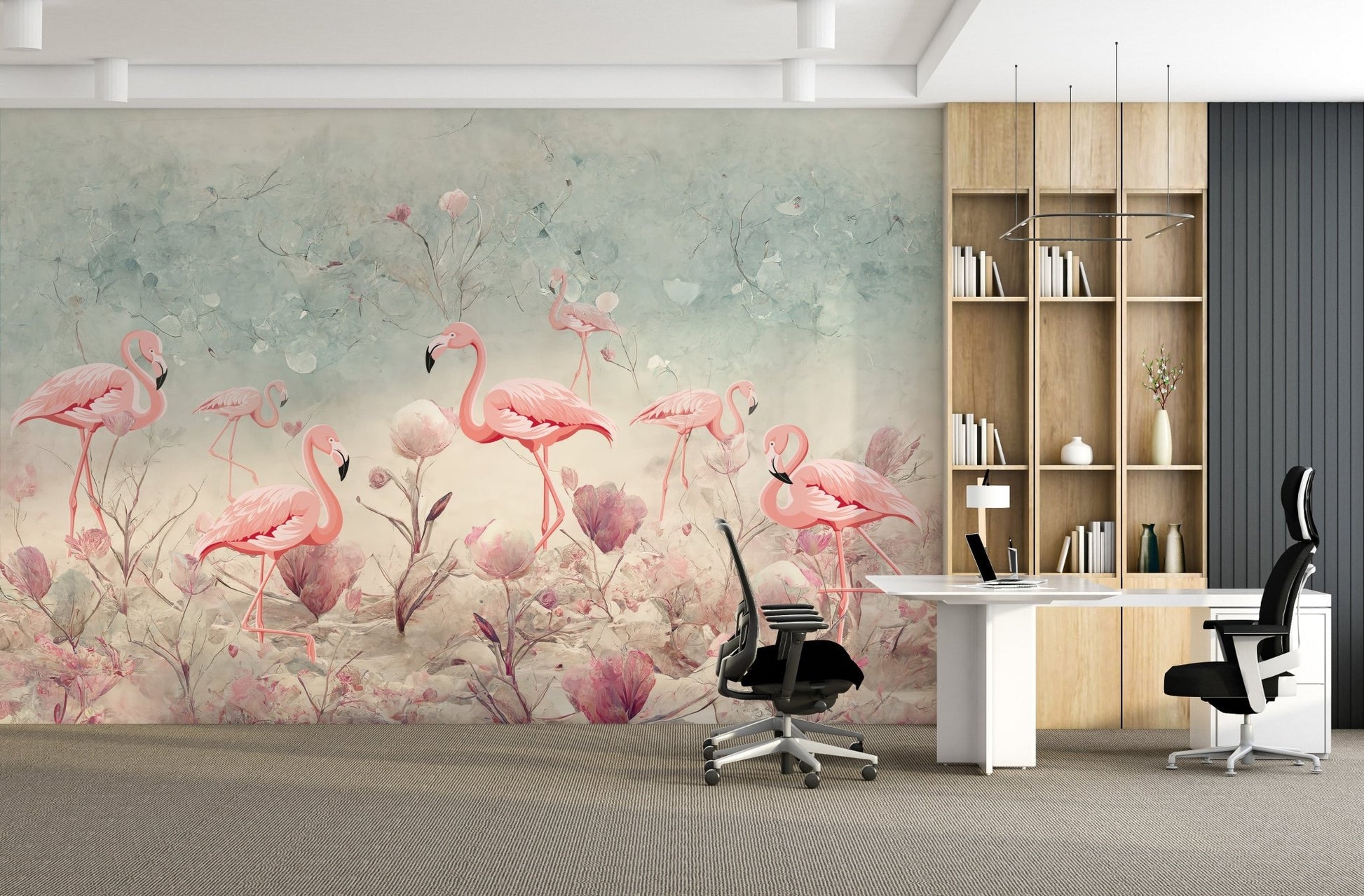 Mystical Pink Flamingo Scene Mural C191
