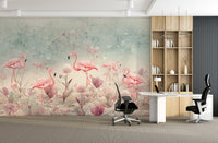 Mystical Pink Flamingo Scene Mural C191
