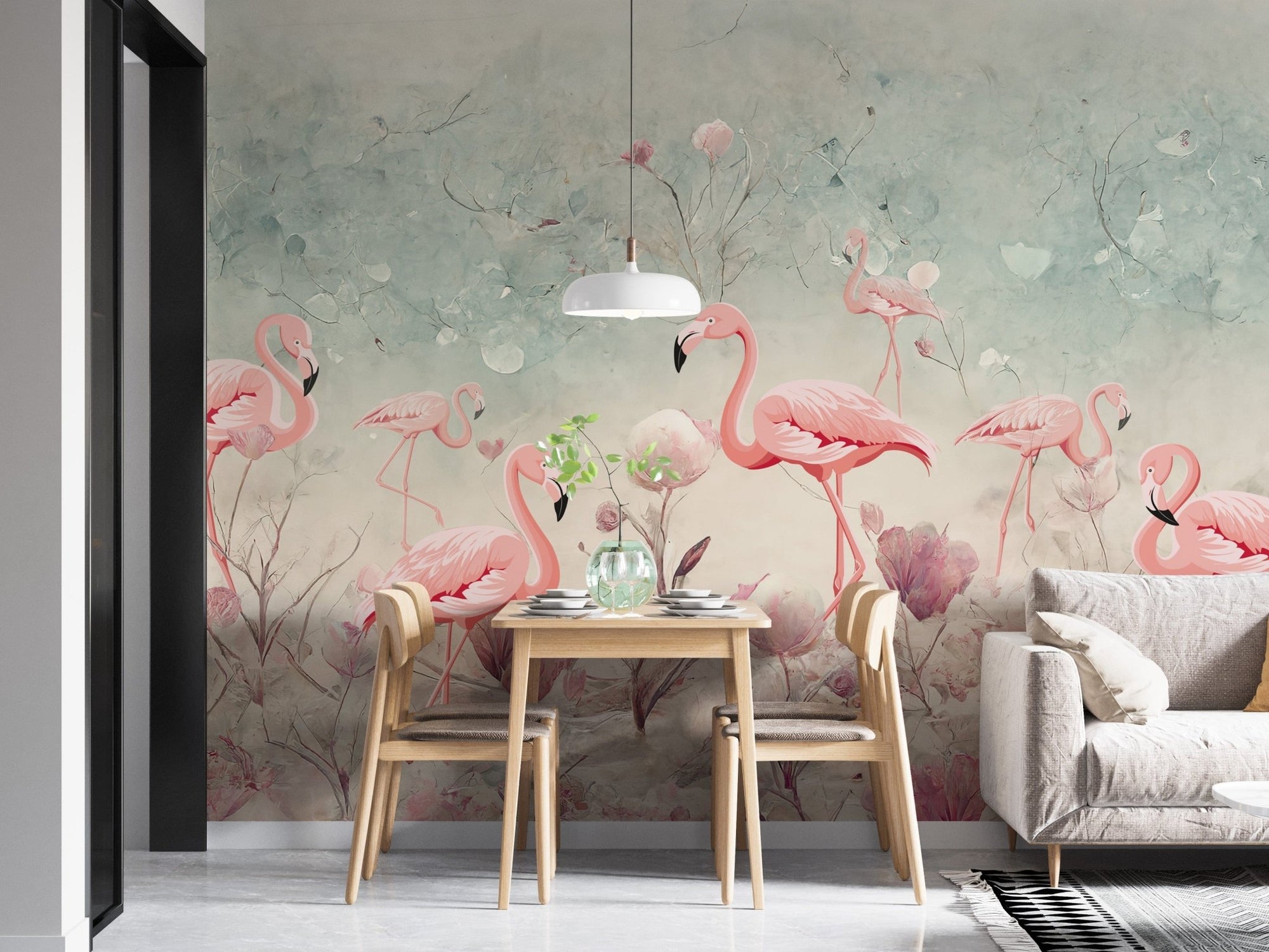 Enchanting Mystic Flamingo Grove wall mural for exotic decor. B843
