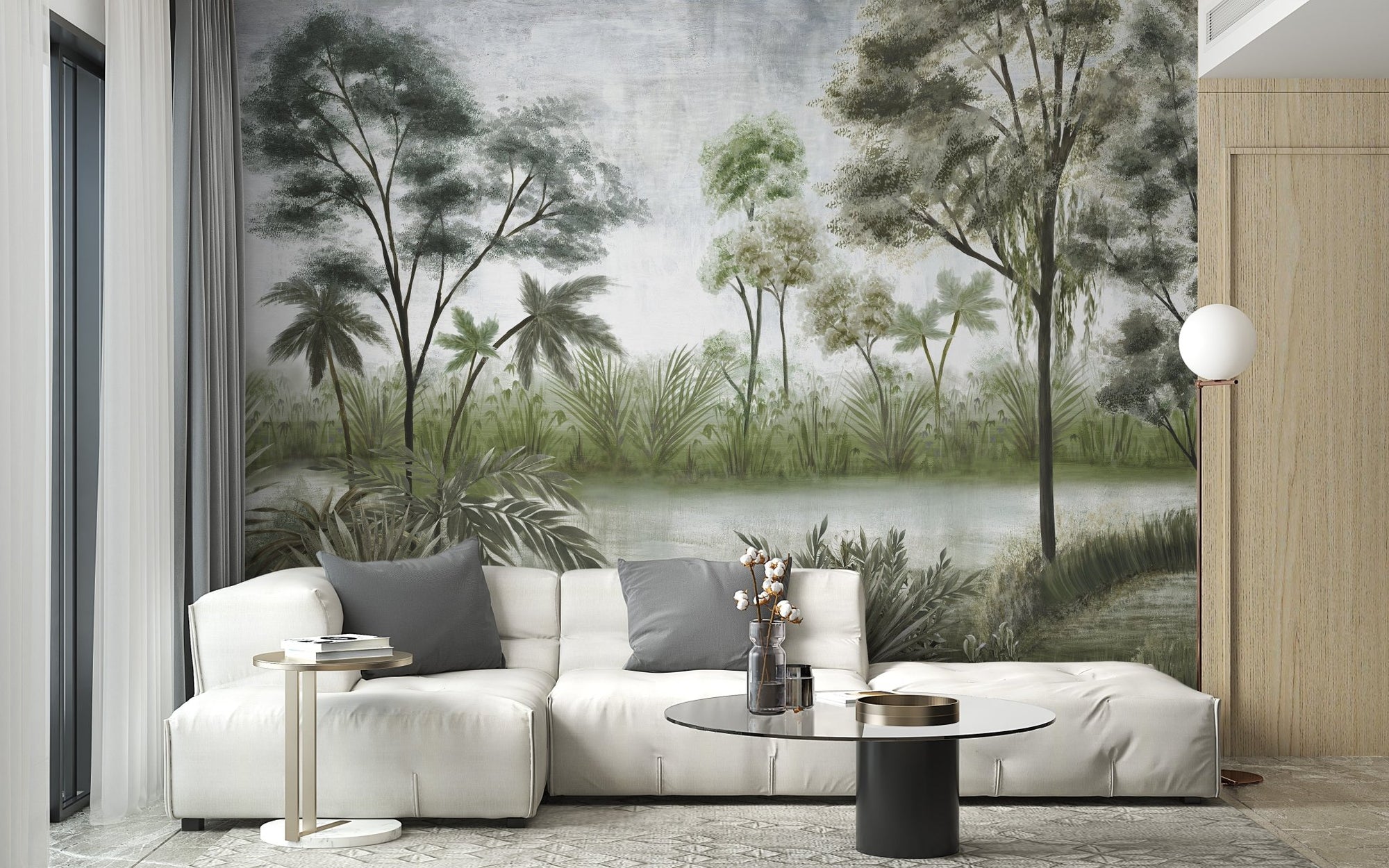 Hazy forest wallpaper mural design, A408