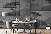 Mystic Grey Watercolor Landscape Wallpaper
