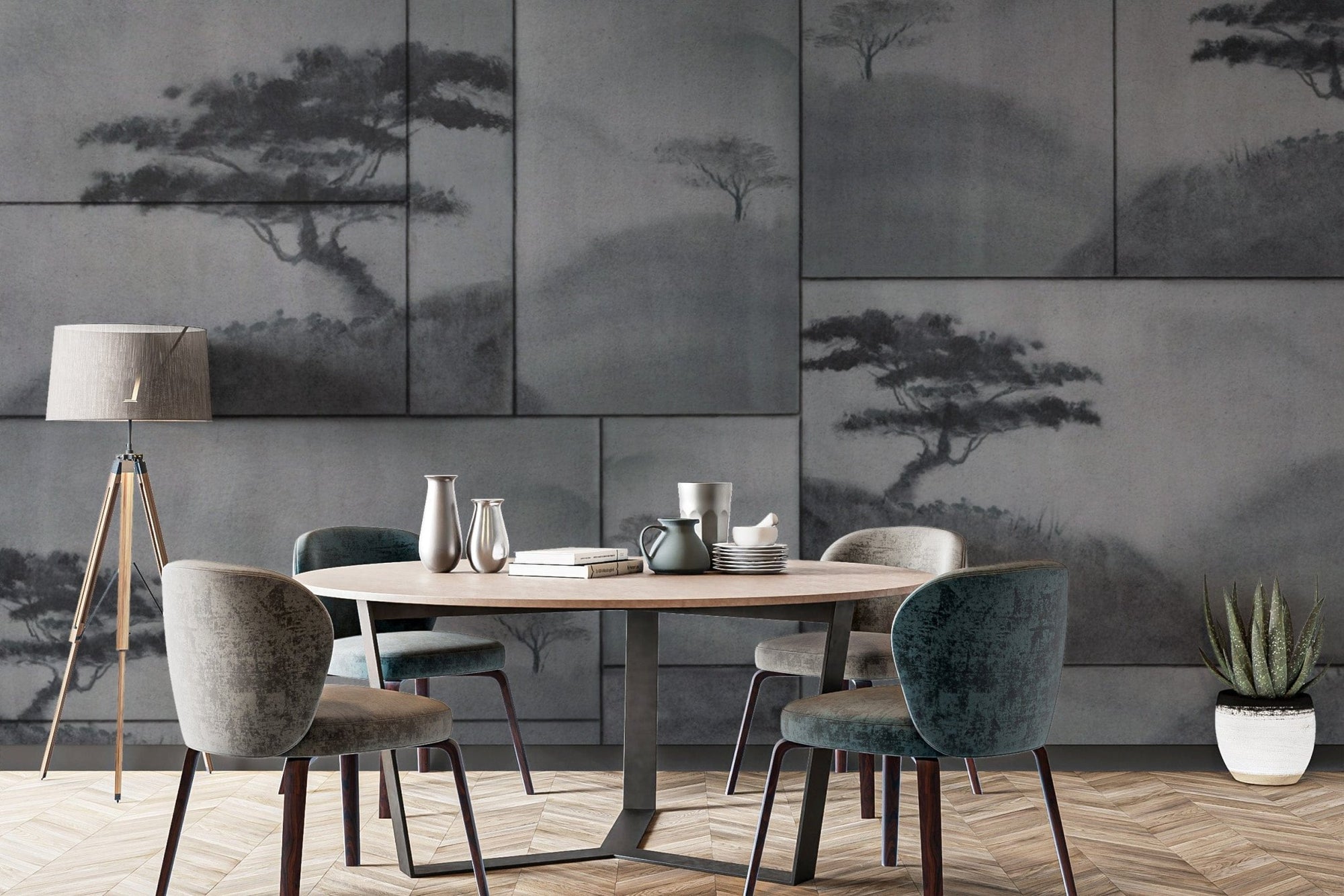 Mystic Grey Watercolor Landscape Wallpaper B789
