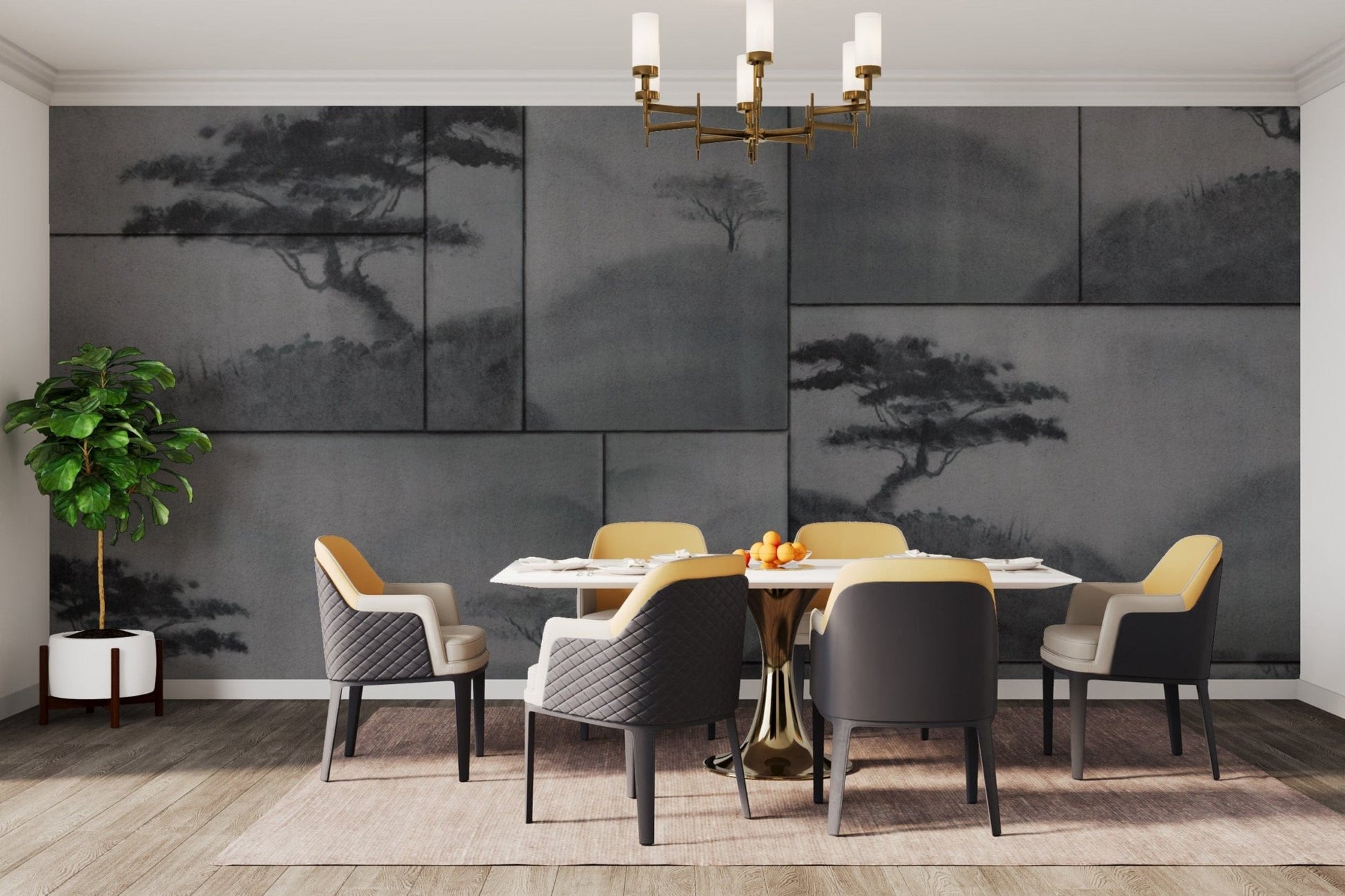 Foggy Grey Mountain Scene Wall Mural
