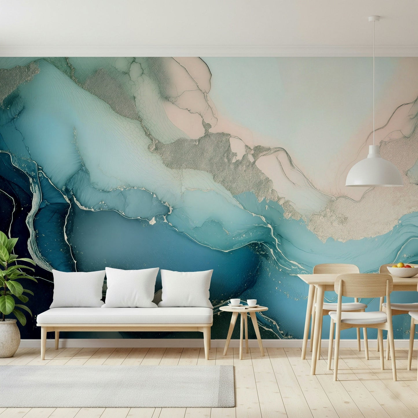 Image showing the depth and scale of the Mystic Mineral Layers Turquoise Wall Mural.