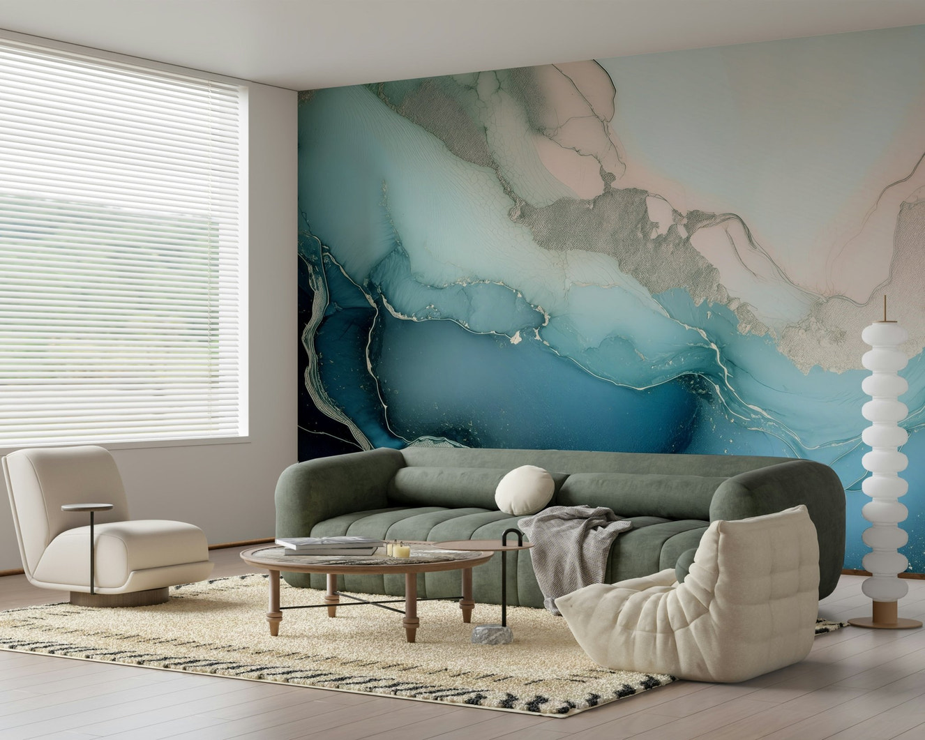 Living area featuring the Mystic Mineral Layers Wall Mural art.