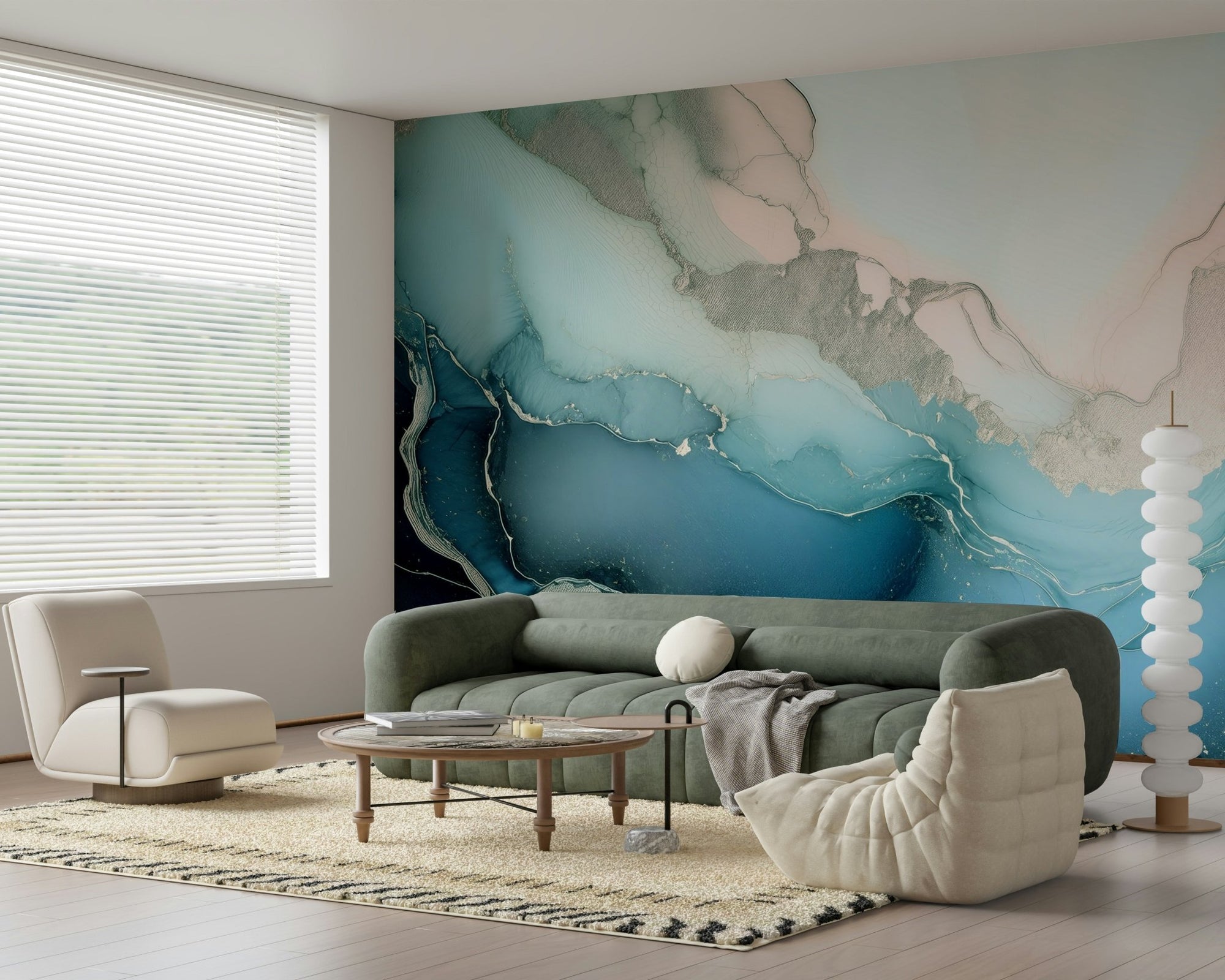 Living area featuring the Mystic Mineral Layers Wall Mural art., GD6307