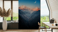 Mystic Peaks at Dusk Wall Mural brings serene alpine mood into this bright Workplace