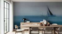 A calming underwater design wallpaper mural that defines a space.