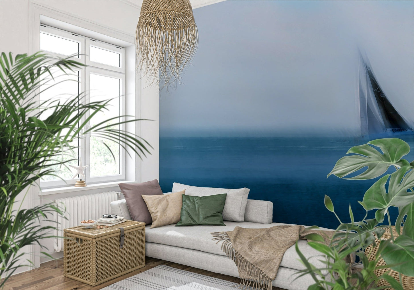 An artistic nature seascape mural for home decor.