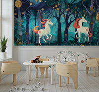 Mystic Unicorns Wall Mural showing magical creatures in a forest