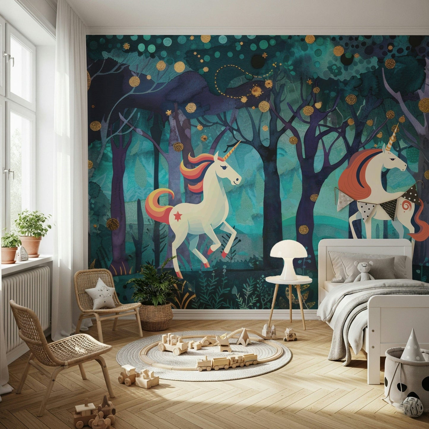 Mystic Unicorns Wall Mural in a bright children's bedroom