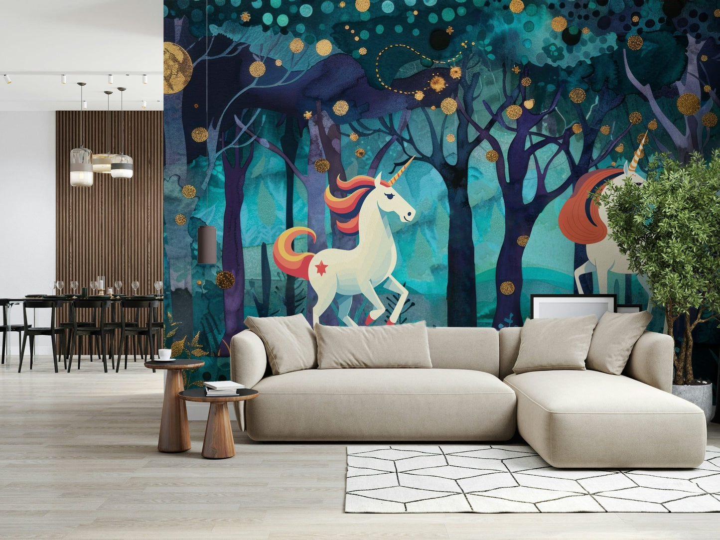 Pastel coloured fantasy mural for a creative playroom wall