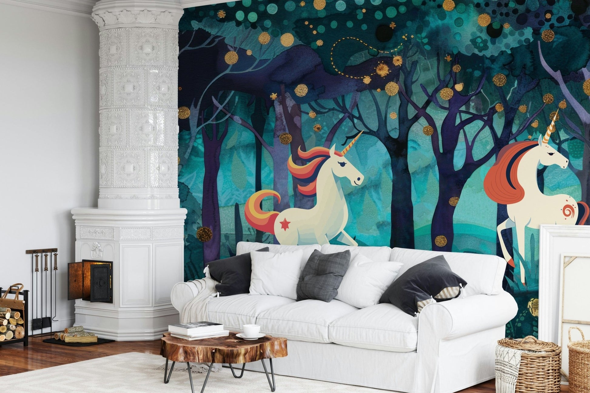 Dreamlike unicorn scene wallpaper for a relaxing kids bedroom wall