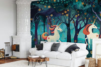 Dreamlike unicorn scene wallpaper for a relaxing kids bedroom wall