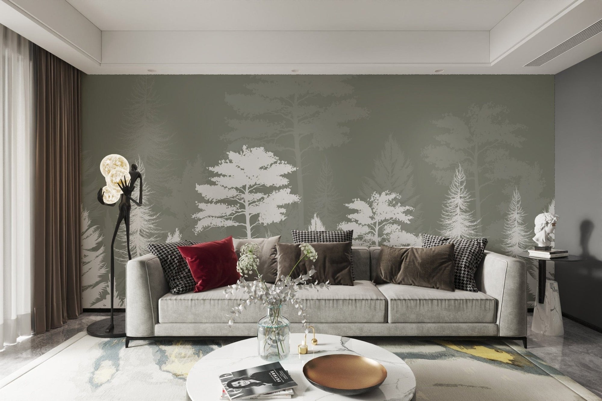 Mystic woods wallpaper mural with enchanting shadow play., B878