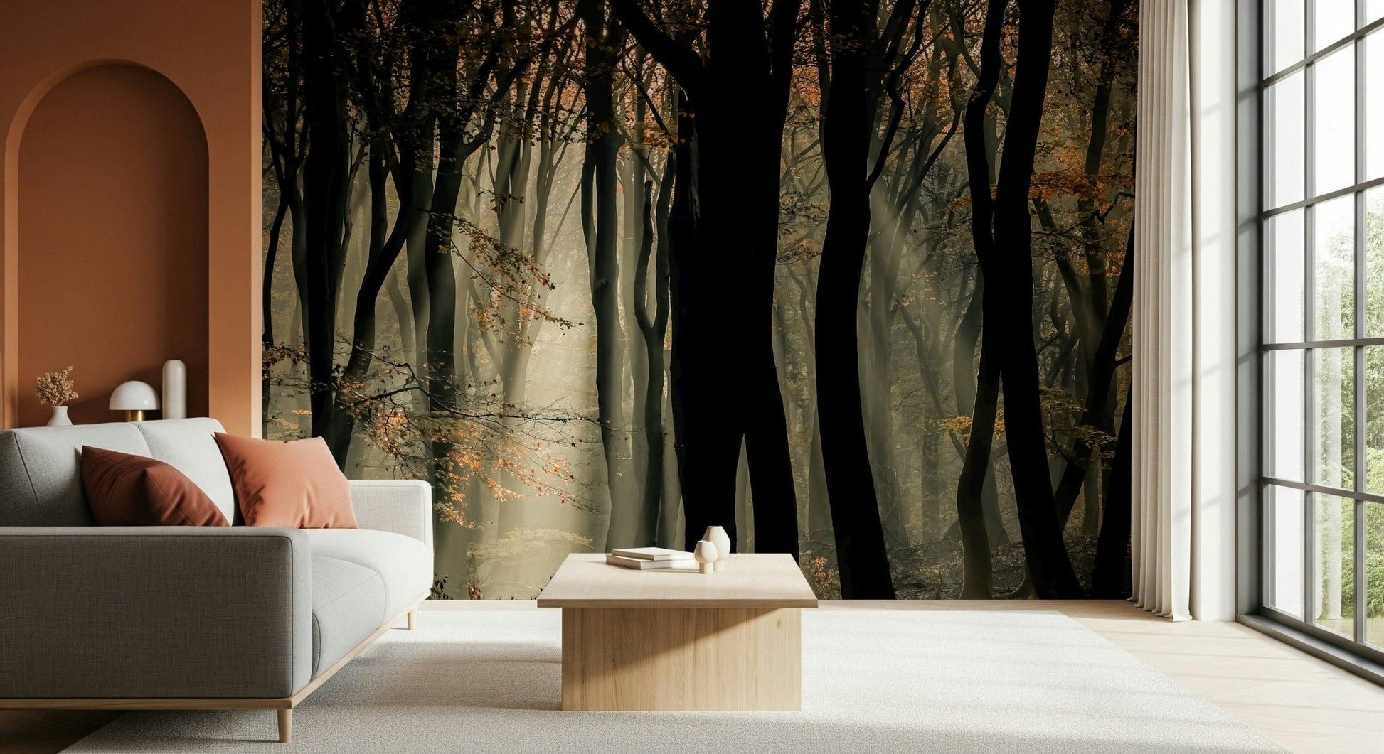Gorgeous Mystic Woods imagery, golden hour light, peaceful forest wallpaper.
