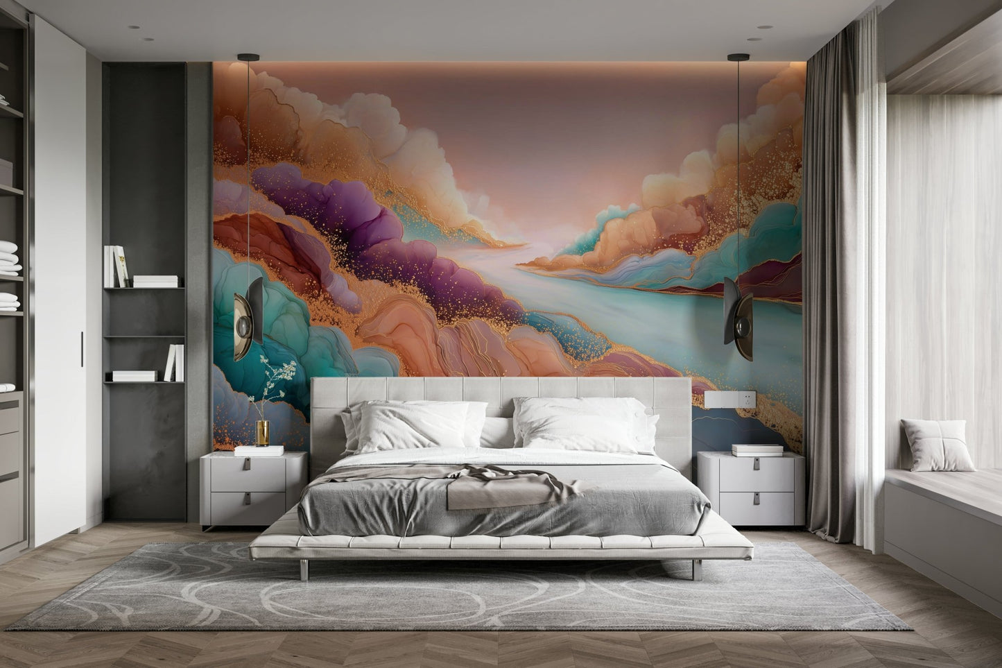 Abstract mural wallpaper with cloudy tones


