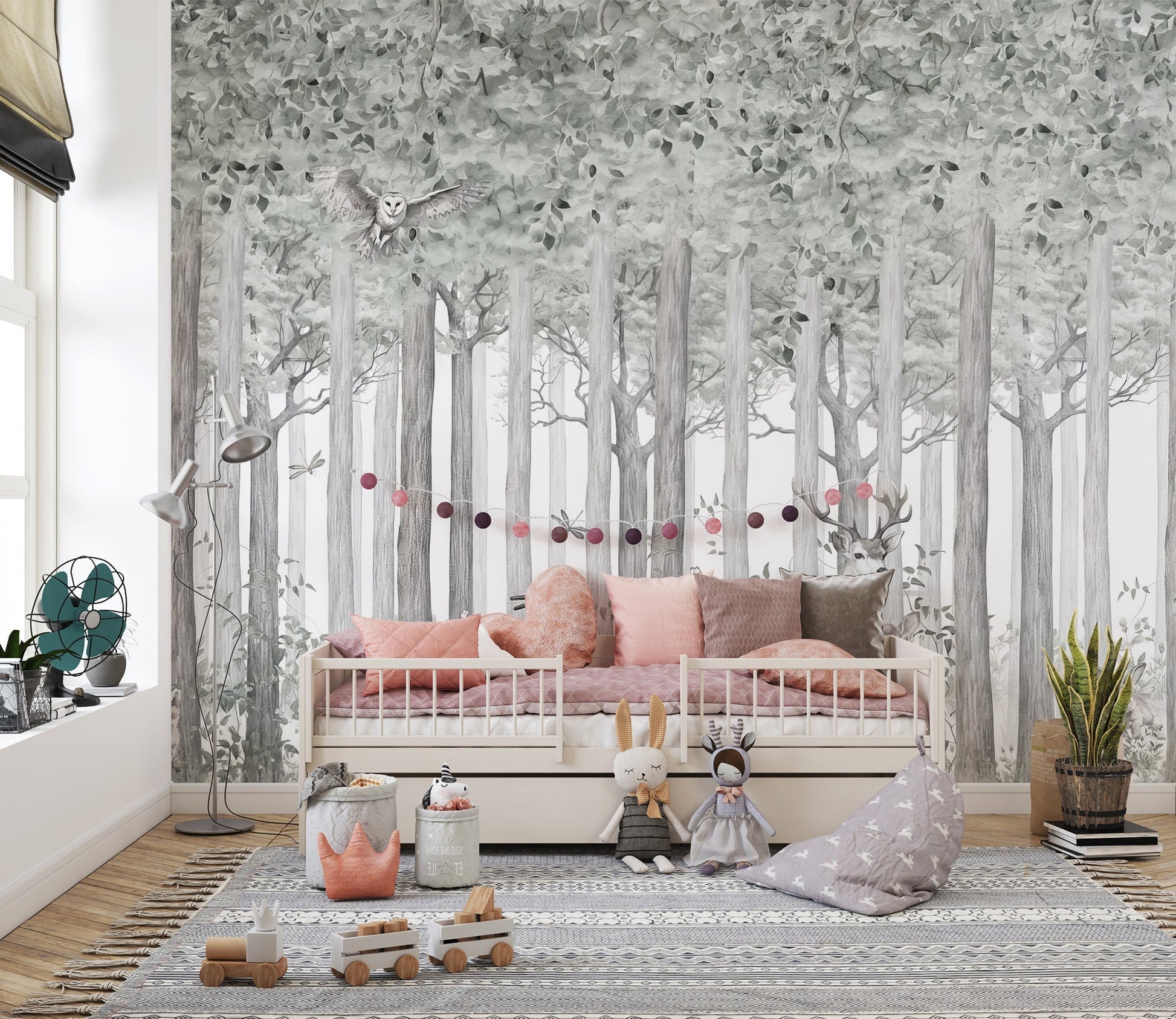 Whimsical animal mural for nursery decor, C322