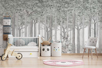 Deer and owl mural for nursery decor, C322