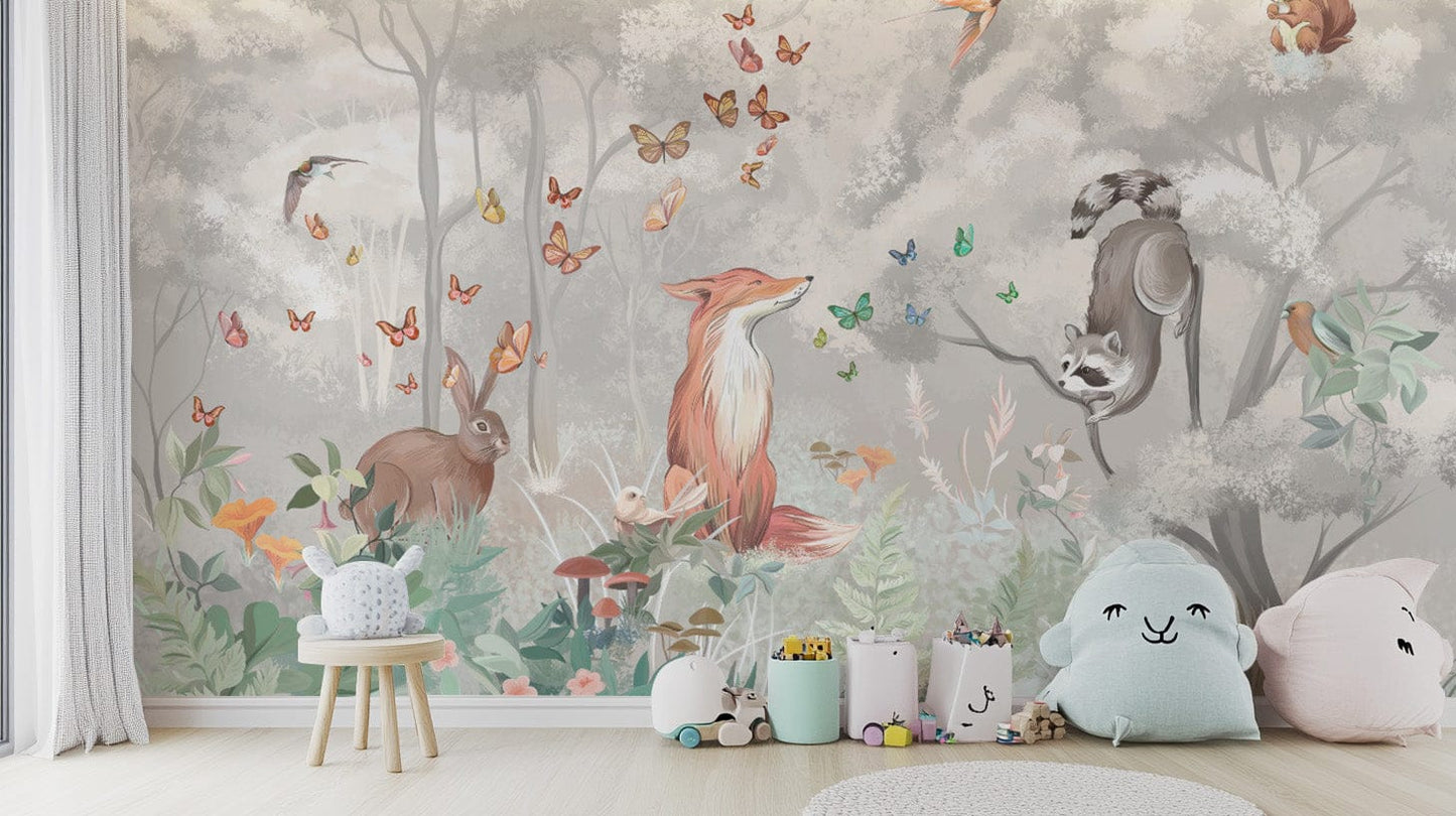 Whimsical Woodland Animal Wall Mural
