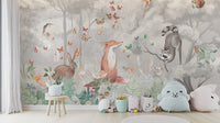 Whimsical Woodland Animal Wall Mural
