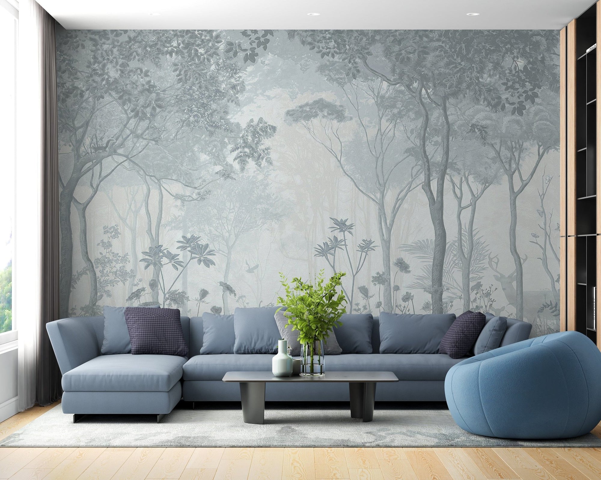 Fog-filled forest wallpaper mural design, A430
