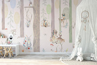 Mystical Forest Wallpaper with Armadillo and Owl Details