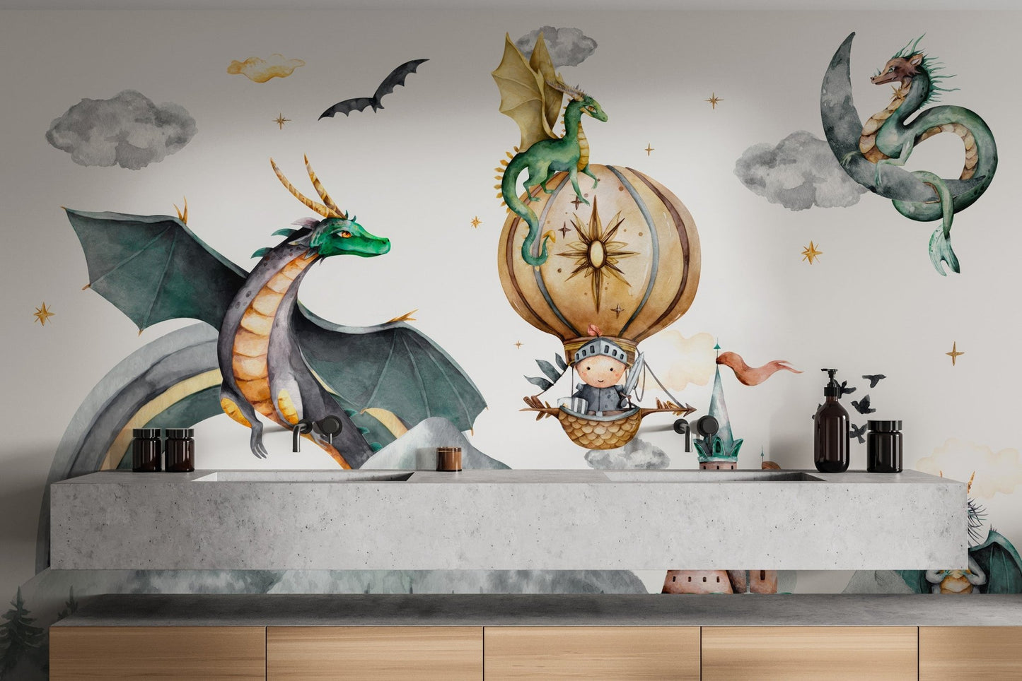 Misty mountain dragon wallpaper design
