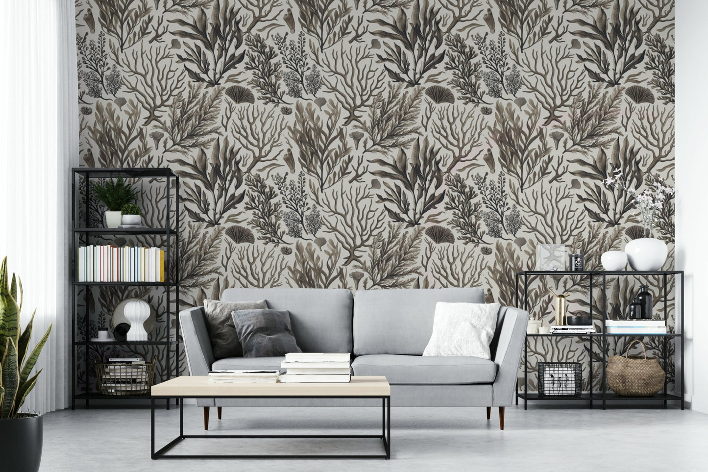 Ocean-themed wallpaper in hand-drawn style

