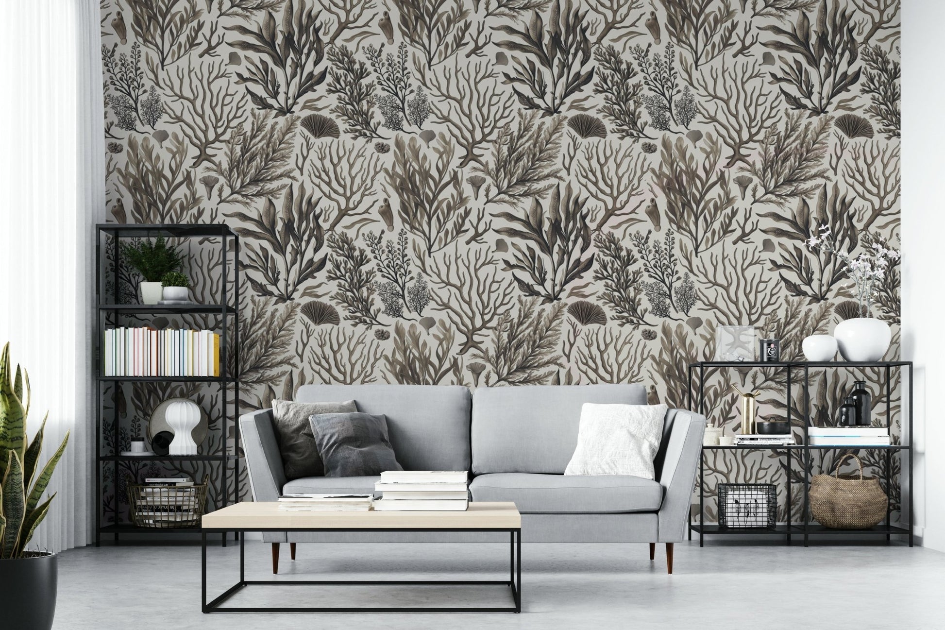 Ocean-themed wallpaper in hand-drawn style

