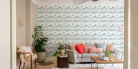 Subtle white fog winter forest mural