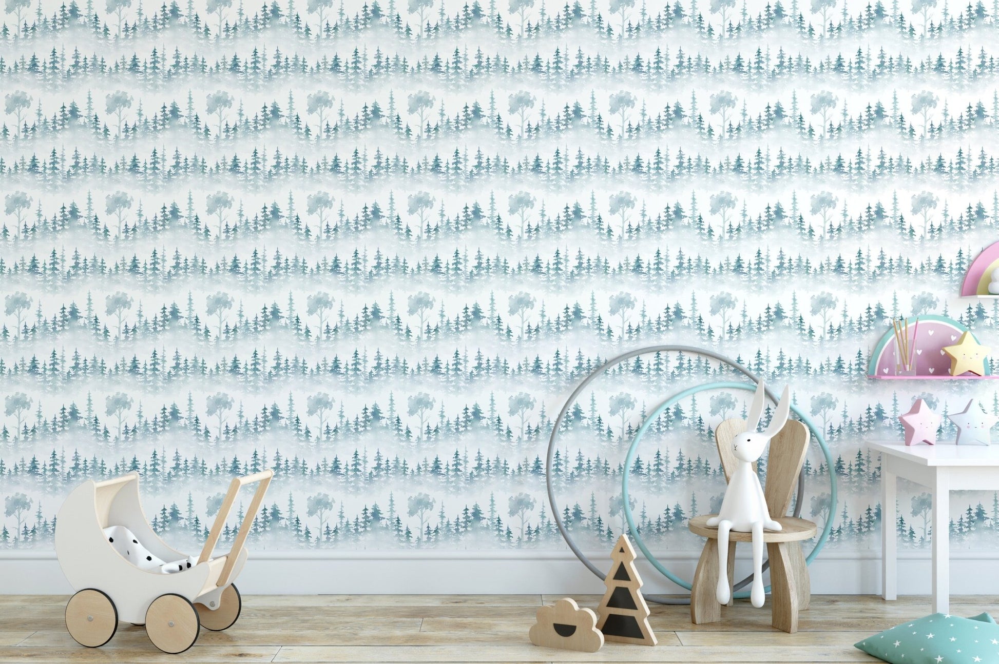 White foggy forest wall mural elegance
