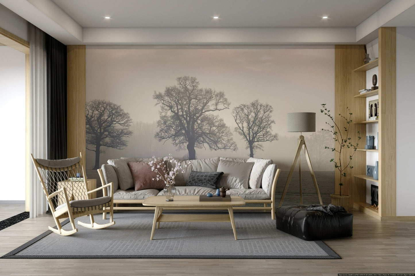 Atmospheric forest mural with mystical lighting.

