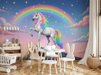 Mythical heights wall mural with a soft focus on distant alpine ridges.