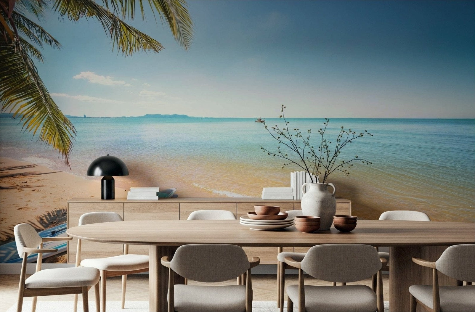 Ghent's Twilight Glow Wall Mural in a minimalist living room setting, GD7987