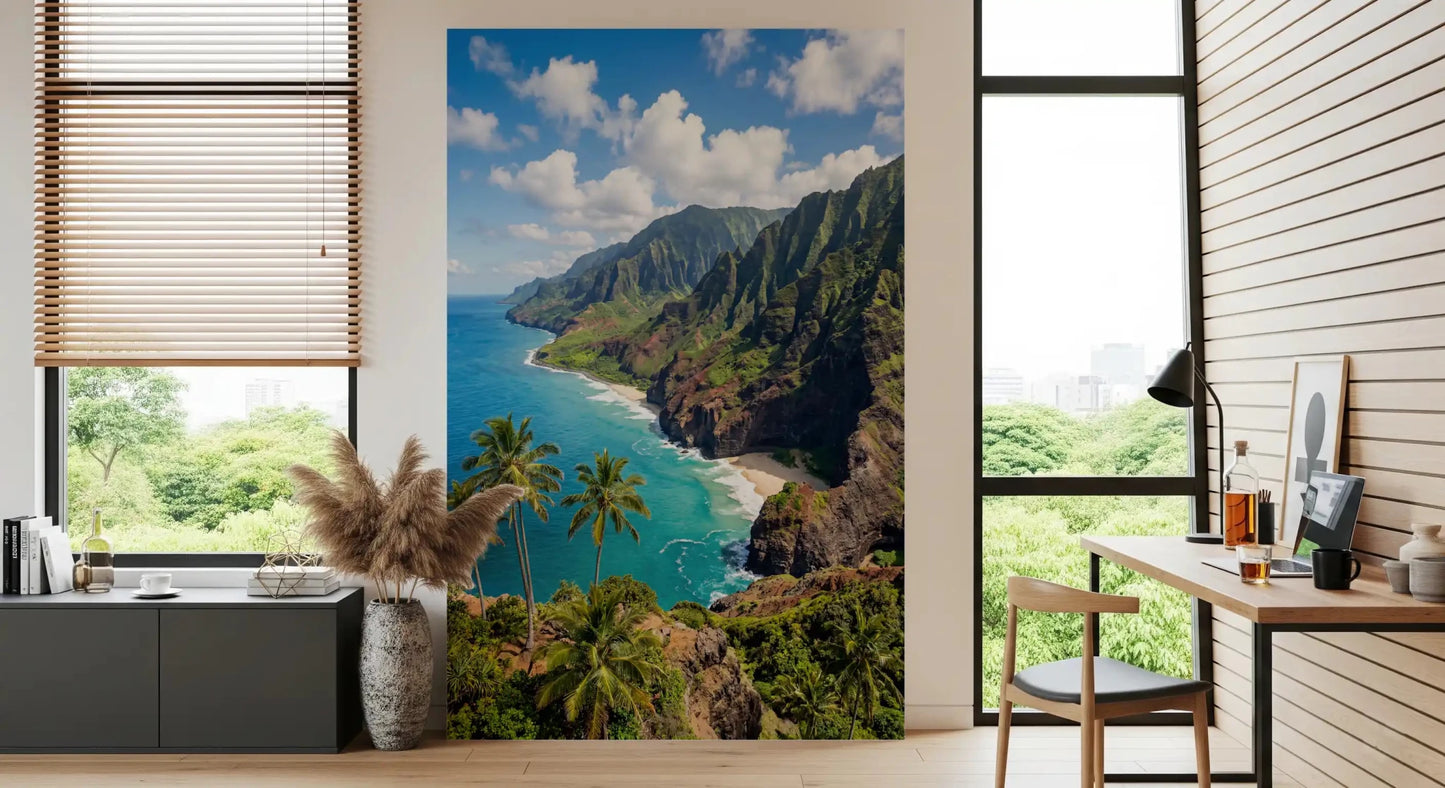 Turquoise water meets pale sand along the shoreline of this Hawaii wall mural.GD9593