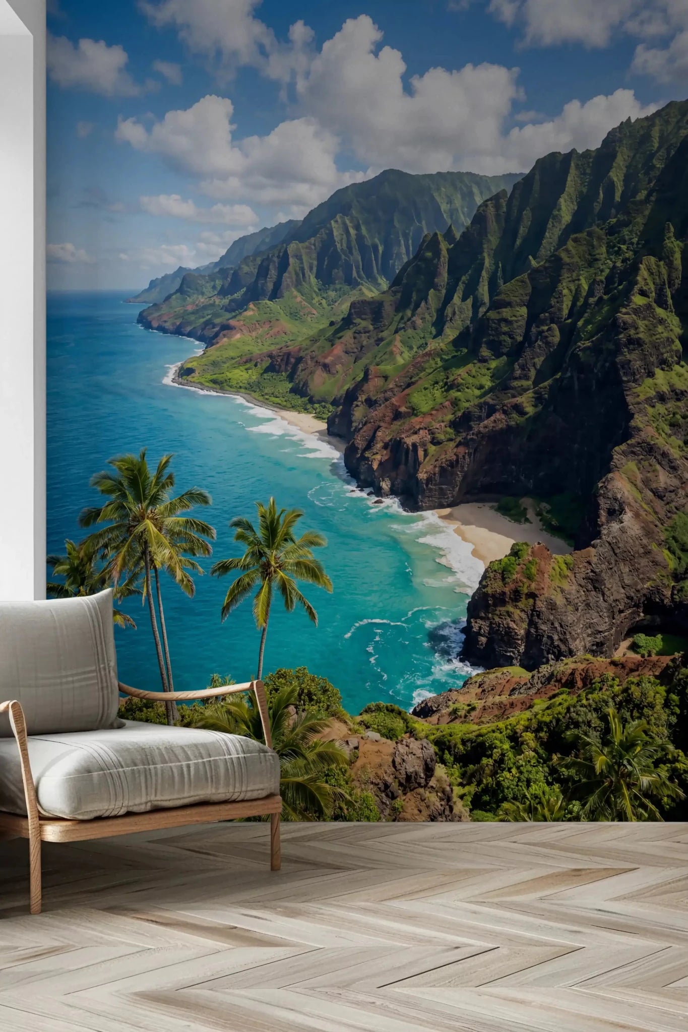Sky and ocean trade blues across the upper half of this azure sea wall mural. GD9593