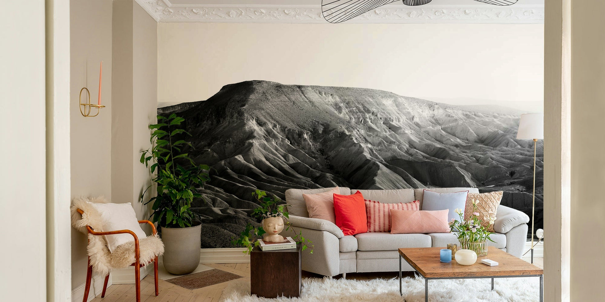 A graceful natural landscape wall mural in warm, desert tones.

