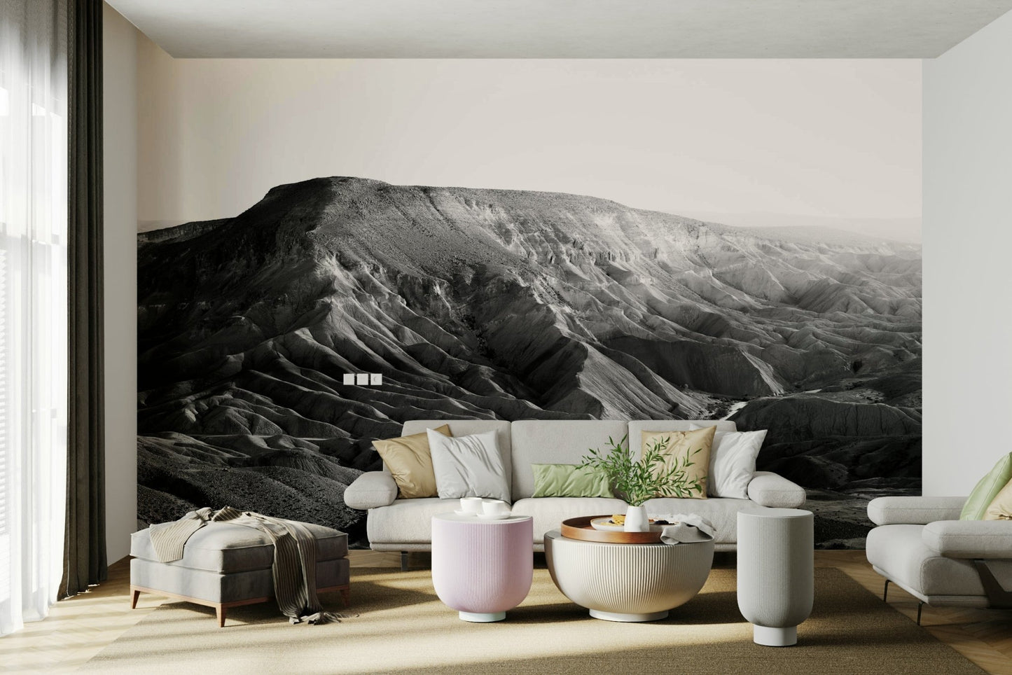 A calming desert theme wallpaper mural that defines a space.


