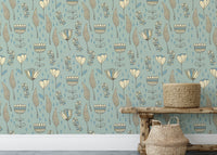 Artistic naive blooms wallpaper with simple floral motifs.
