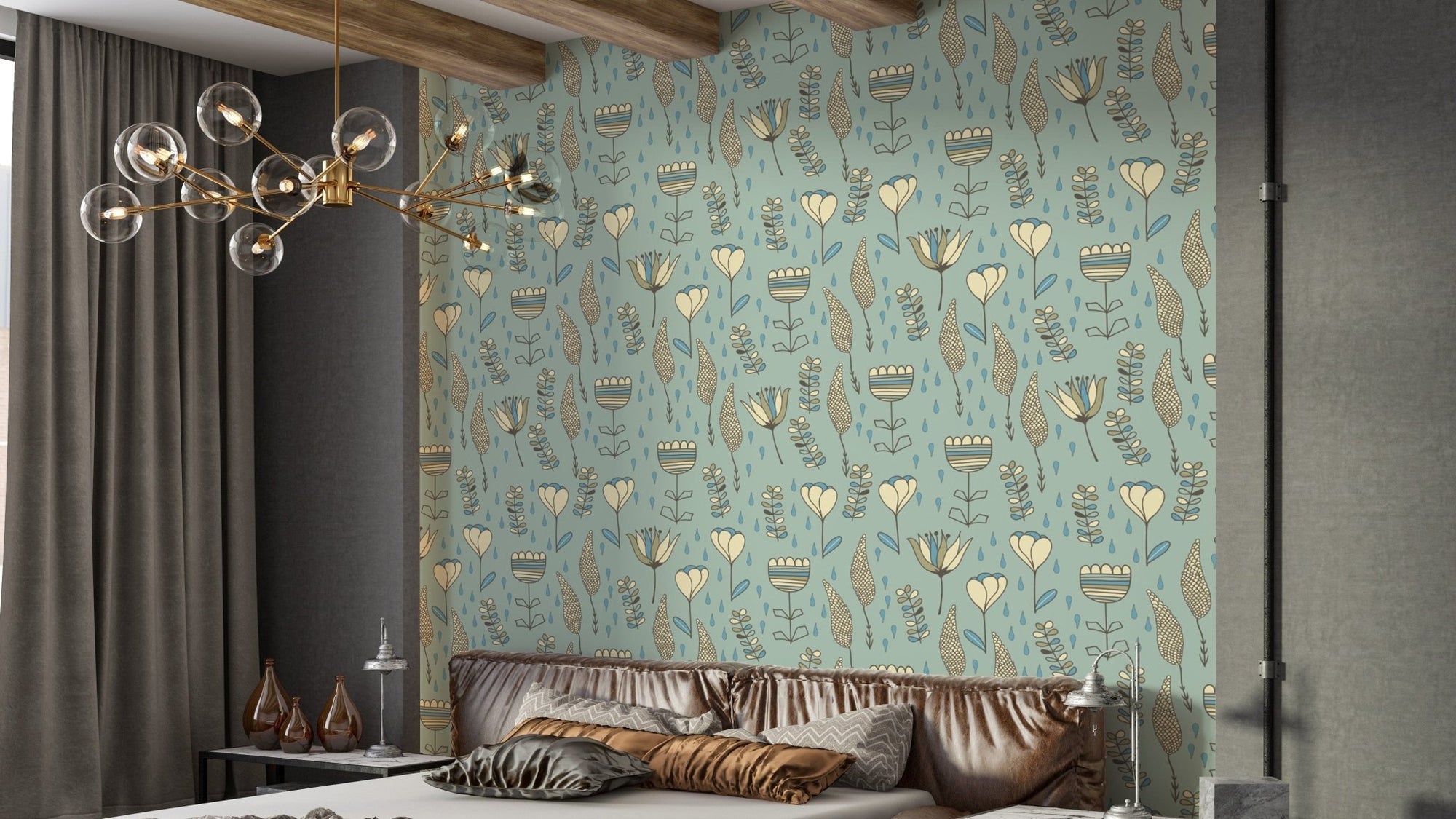 Elegant wallpaper with a subtle naive blooms design. NI14
