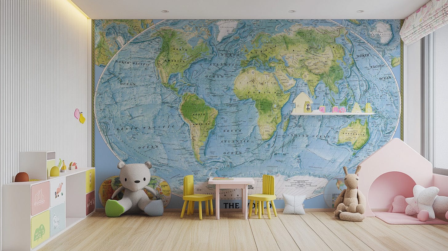 Detailed world map wallpaper for walls
