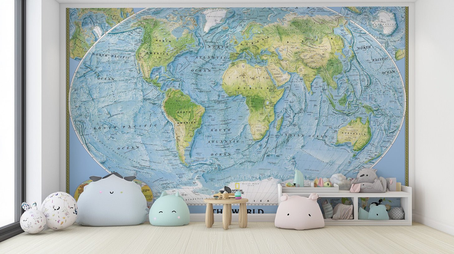 Educational world map mural design
