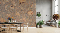 Dining space with Natural Cork Background Wall Mural and warm earthy textures