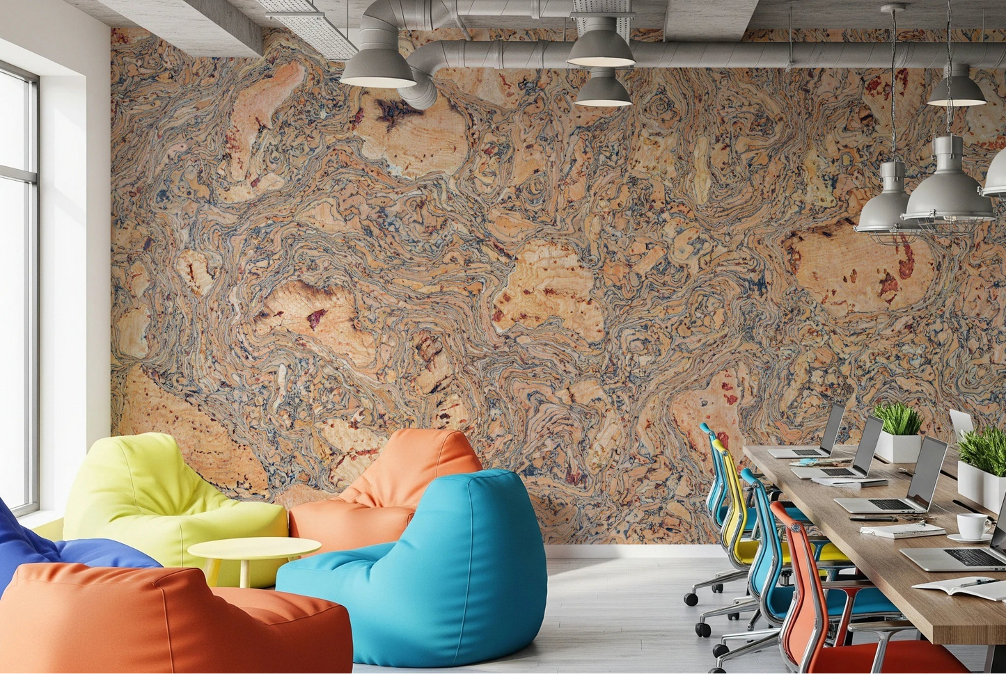 Office with Natural Cork Background Wall Mural and a bold textured backdrop