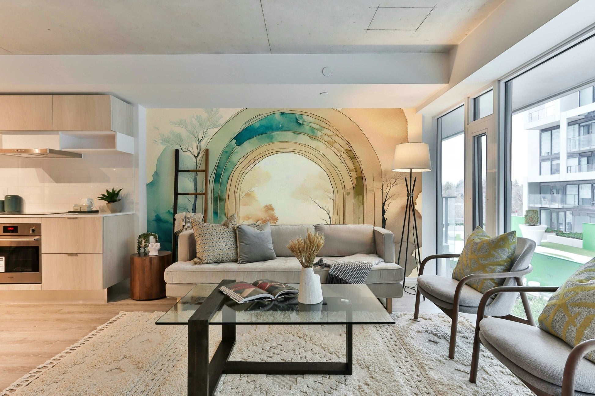 Scenic view through the portal wall mural design

