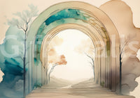 Serene mural with dreamlike forest and sky backdrop


